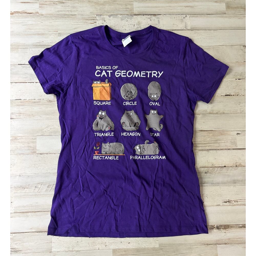 Basics of Cat Geometry Funny Kitty Cat Top Tee T-Shirt sz S EUC
